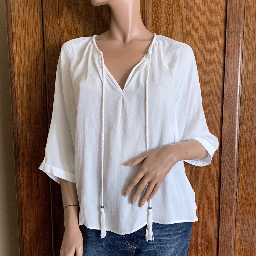 Boho Style Tie Blouse - White size M